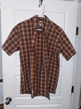 Cinch Men's Orange Plaid Short-Sleeve Button Down Shirt